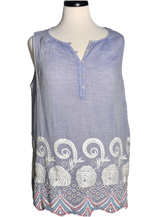 Talbots Tops - Talbots Blouse Women's Size Medium Embroidery & Beading Eyelet Sleeveless Stripe